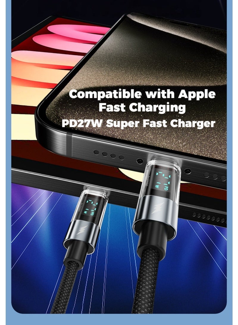 BASEMO 240W fast charging cable with digital display, compatible with Apple, Huawei, and Samsung phones/tablets/laptops, super iPhone 17 PD data cable, 1.2 meters, black. - Image 4